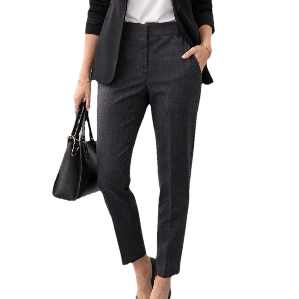 Amanda Chelsea Alex Pant 10P Modern Fit Charcoal Herringbone Ankle Comfort NWT